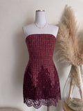STRAPLESS TWEED ROMPER WITH LACE