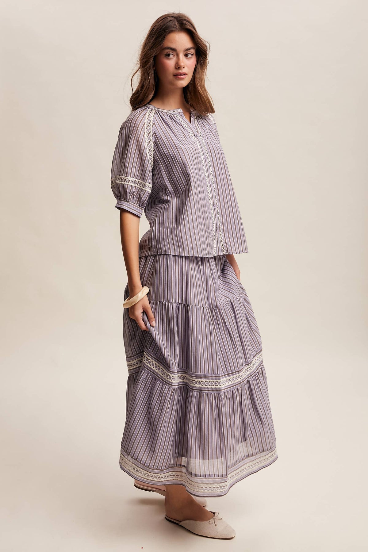 Striped Blouse with Embroidery Accents LT1462
