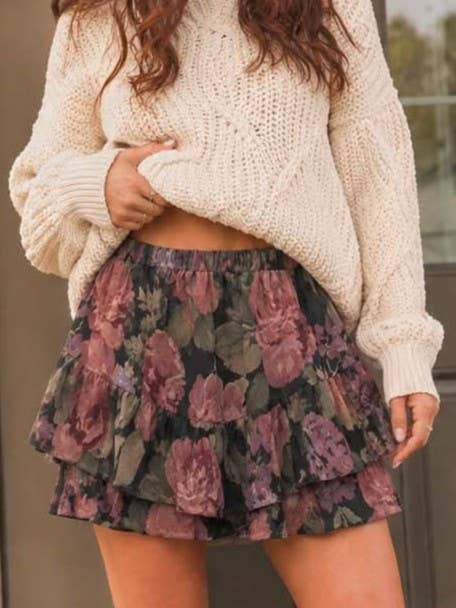 FLORAL TIERED RUFFLE SKORT