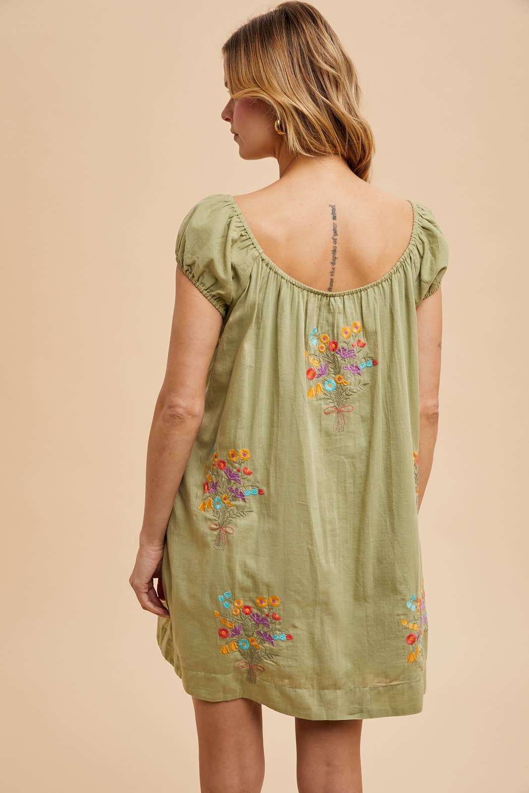 EMBROIDERED COTTON MINI DRESS