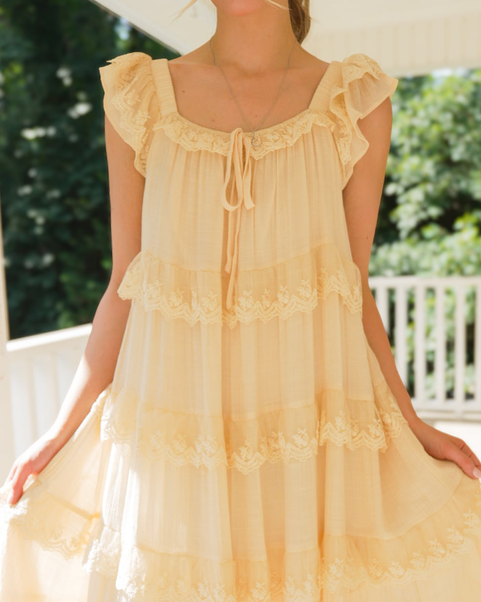 wisteria lace trim maxi dress