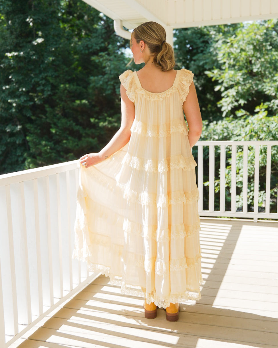 wisteria lace trim maxi dress