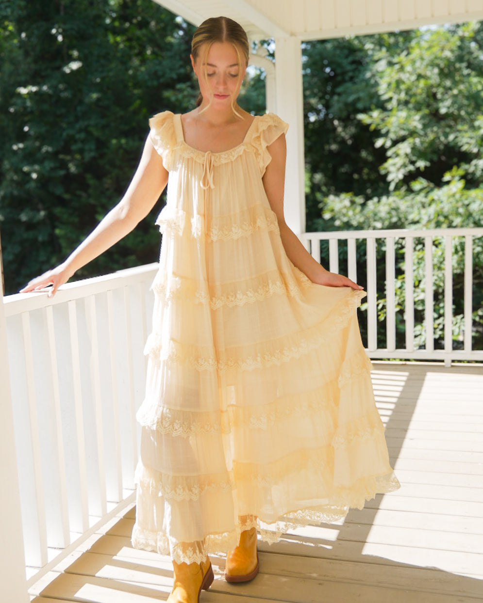 wisteria lace trim maxi dress