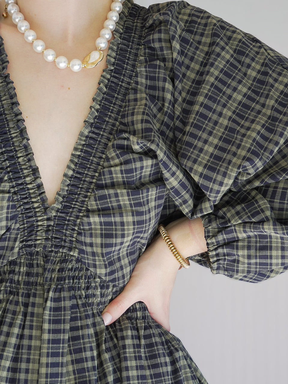 midnight moss plaid romper