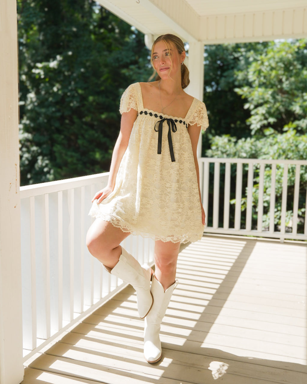 porch swing lace mini dress