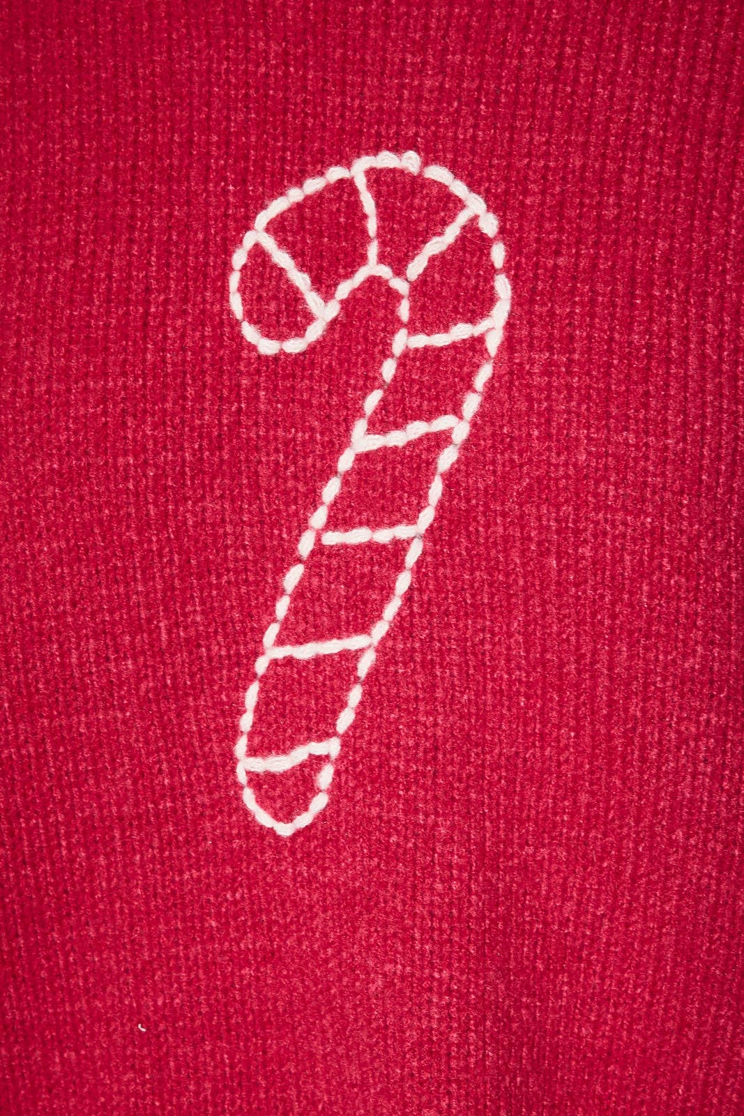 "CANDY CANE" STITCH LONG SLEEVE CREW NECK SWEATER