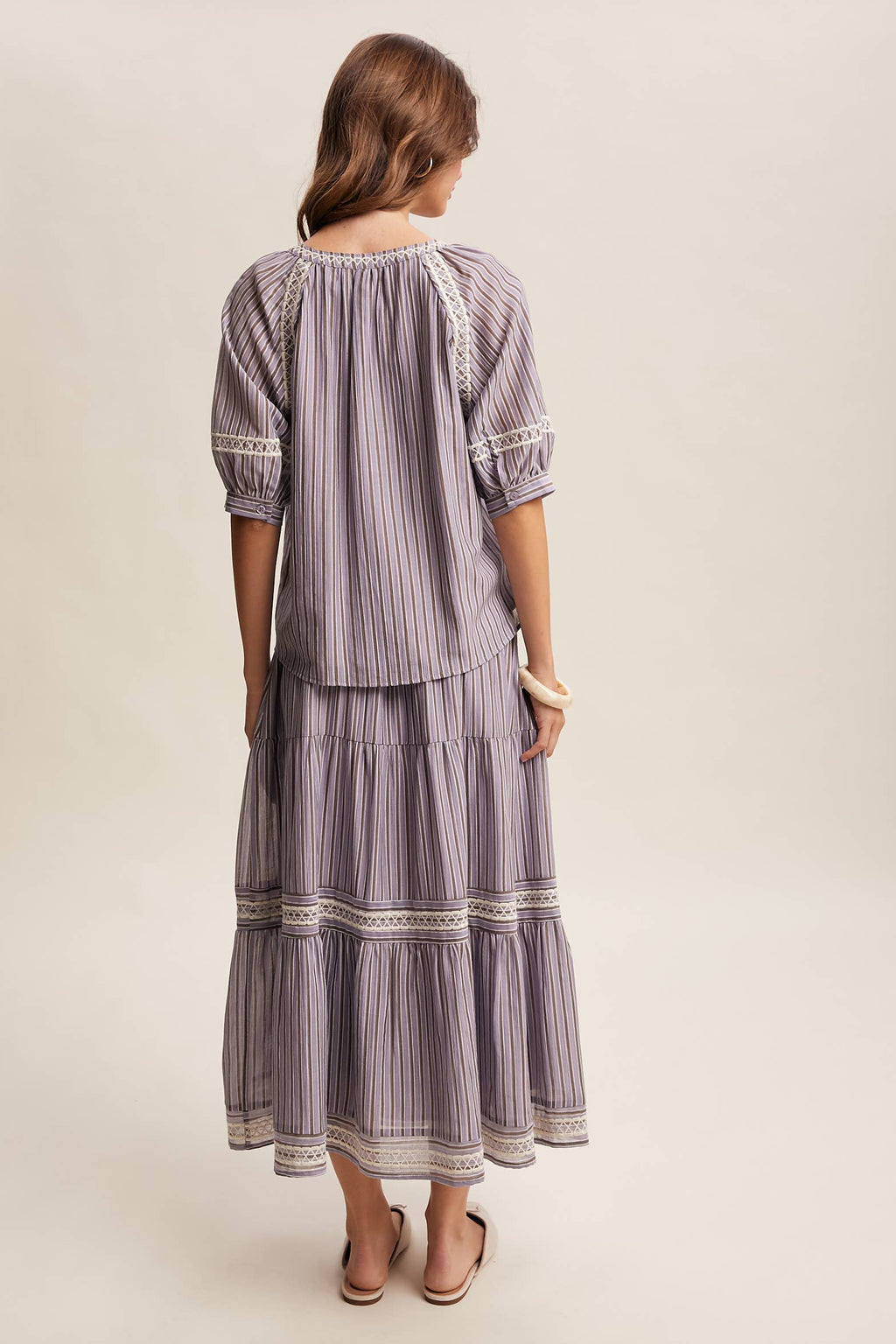 Striped Blouse with Embroidery Accents LT1462