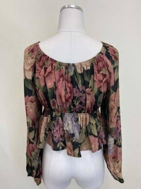 FLORAL PRINT V-NECK FLUTTER TOP