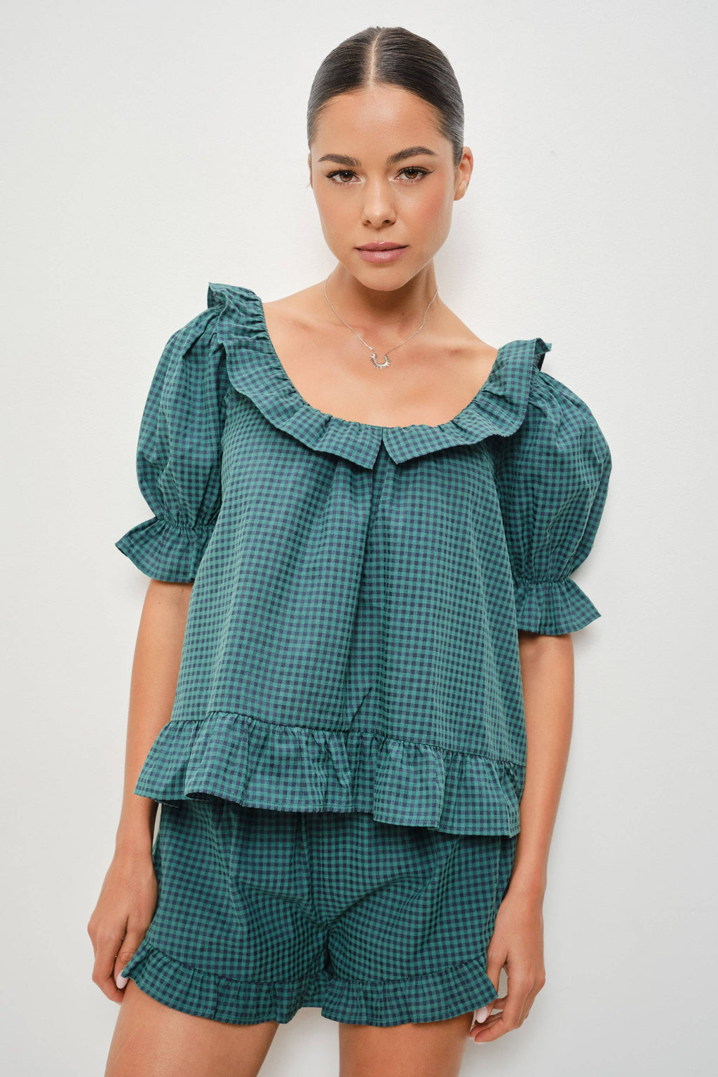 TEAGAN FRILL GINGHAM TOP