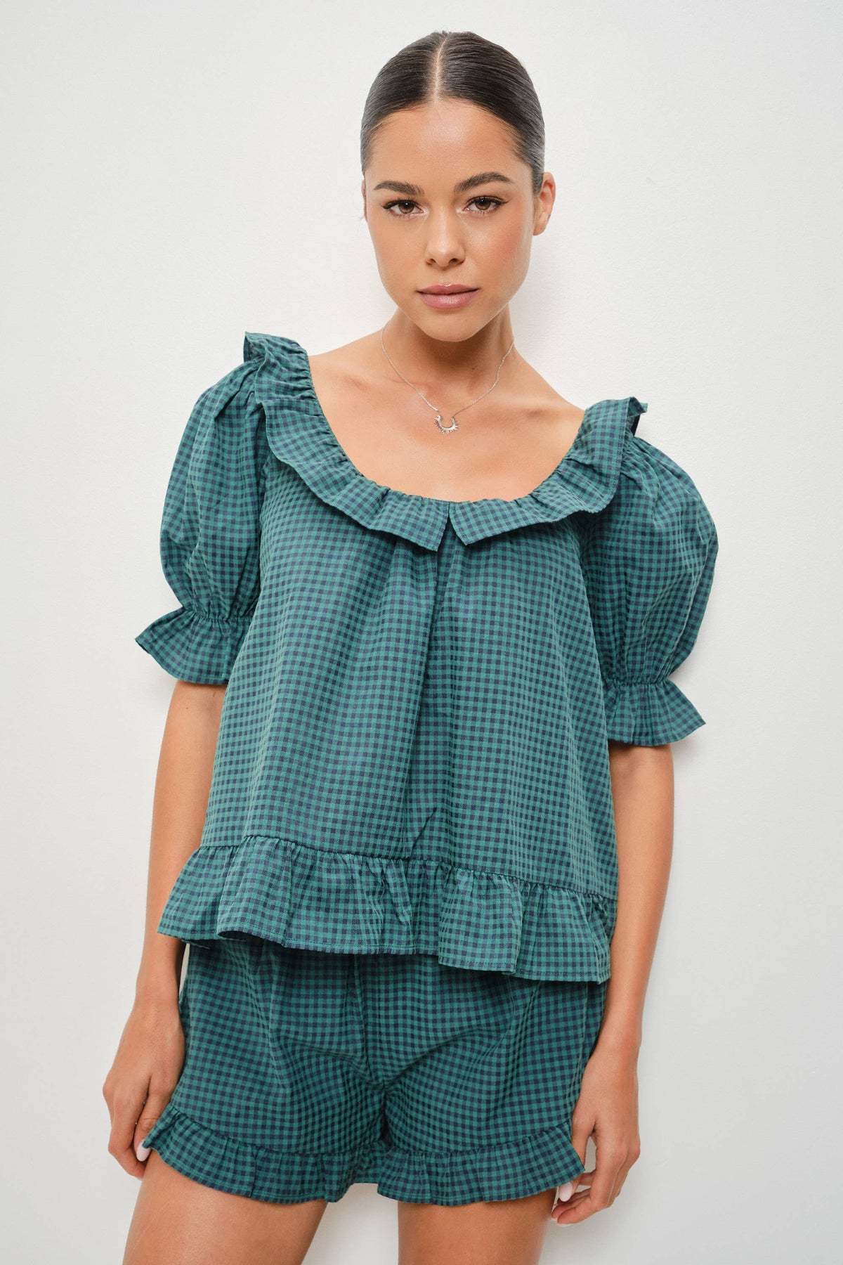 TEAGAN FRILL GINGHAM TOP